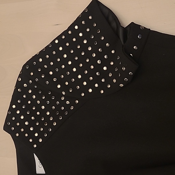 NWOT Calvin Klein Black Silver Studded Short Sleeved Fully Zip Back Midi Dress - Picture 3 of 15